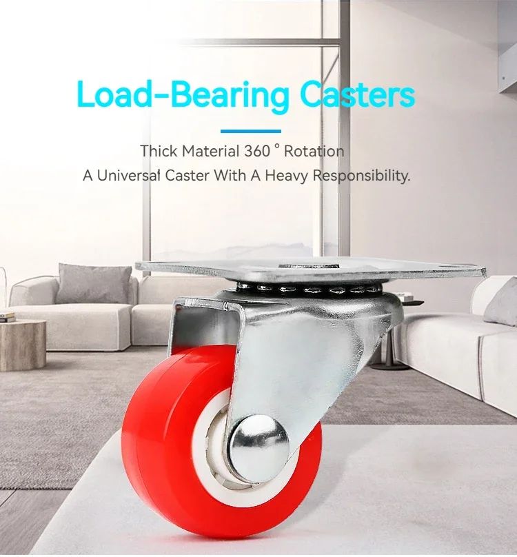 4pcs PVC Industrial Castor Wheels 1.5" Plate Type Wear-resistant Mute Universal Heavy Duty Trolley Wheel, Red PVC Furniture Casters, 360 Degree Swivel Rotation