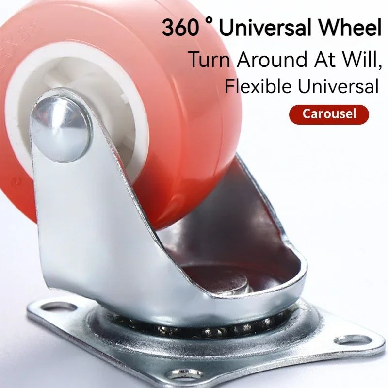 4pcs PVC Industrial Castor Wheels 1.5" Plate Type Wear-resistant Mute Universal Heavy Duty Trolley Wheel, Red PVC Furniture Casters, 360 Degree Swivel Rotation