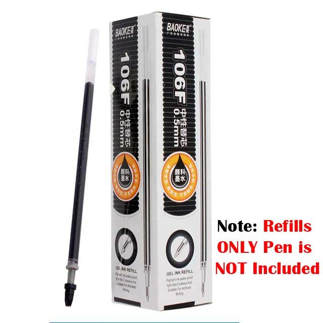 20pcs Black 0.5MM Nib Gel Ink Refills Ballpoint Replacement for Replaceable Refillable Pen Office 106F School Supplies Stationery Refill