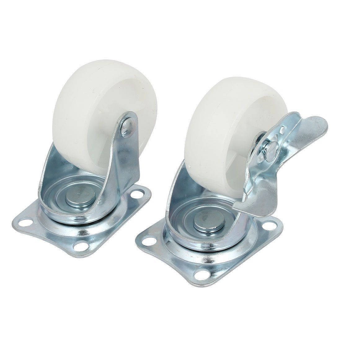 4pcs 1.5-inch Dia PP Single Wheel Swivel Plate Ball Bearing Trolley Casters Nylon Top Plate Mounted Caster Wheels White Capacity Furniture (2 Pcs w Brake, 2 Pcs no Brake)
