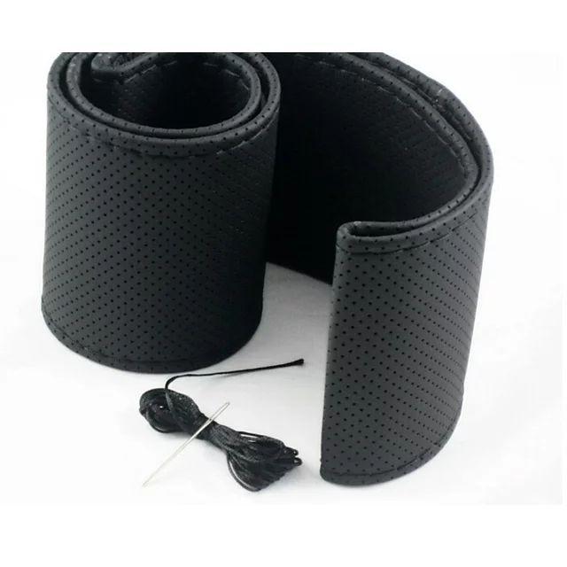 Full Black Faux Leather DIY Car Steering Wheel Repair Cover + Stitch + Needle Breathable Anti-slip Sleeve Protector