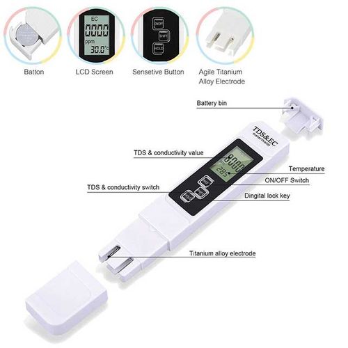 3in1 Digital Water Quality Tester TDS,EC & Temperature Moisture Meter Gauge, Measuring Range 0-9999 ppm Aquariums Swimming Pools Hydroponics