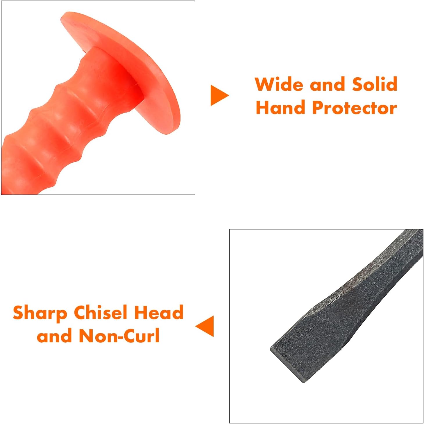 Heavy-Duty Mason Chisel with Thick Protective Handles + PVC Coated Gloves Hand Guard Carbon Steel Tile and Concrete Chisels, Ideal for Brickwork, Demolition, Stonework, Carving, Breaking Mortar Stone