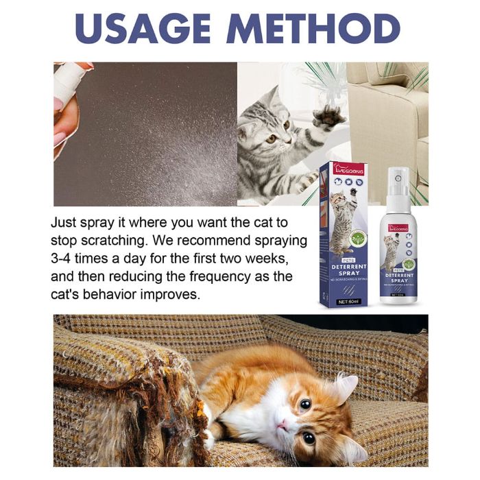 Cat Scratch Deterrent Spray Orange Scent, Natural Furniture Protector 50ml - No Scratching & Biting