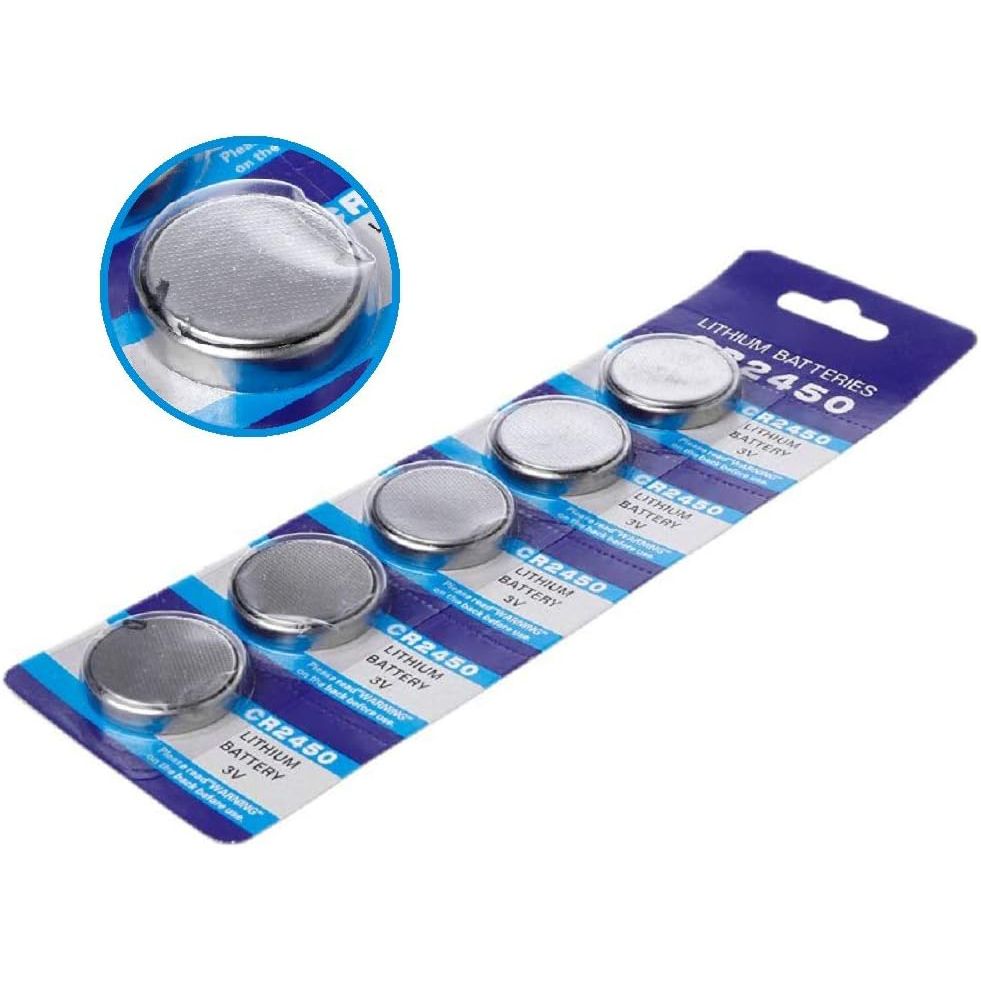 5pcs CR2450 Battery, Lithium Batteries, Tear Strip Also reffered to as ECR 2450 and DL2450 Computer Motherboard Calculator Remote Control Car Key FOB CMOS