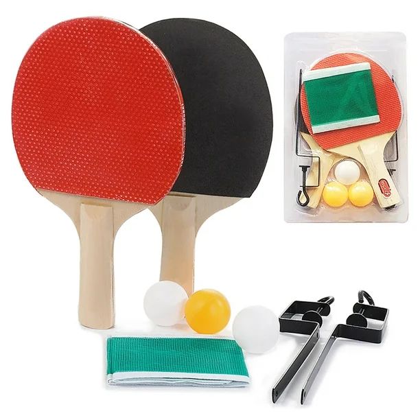 Full Table Tennis Set Ping Pong Paddle Set  2 TT Racquets + 3 Toy Balls + Adjustable Net Rack Set