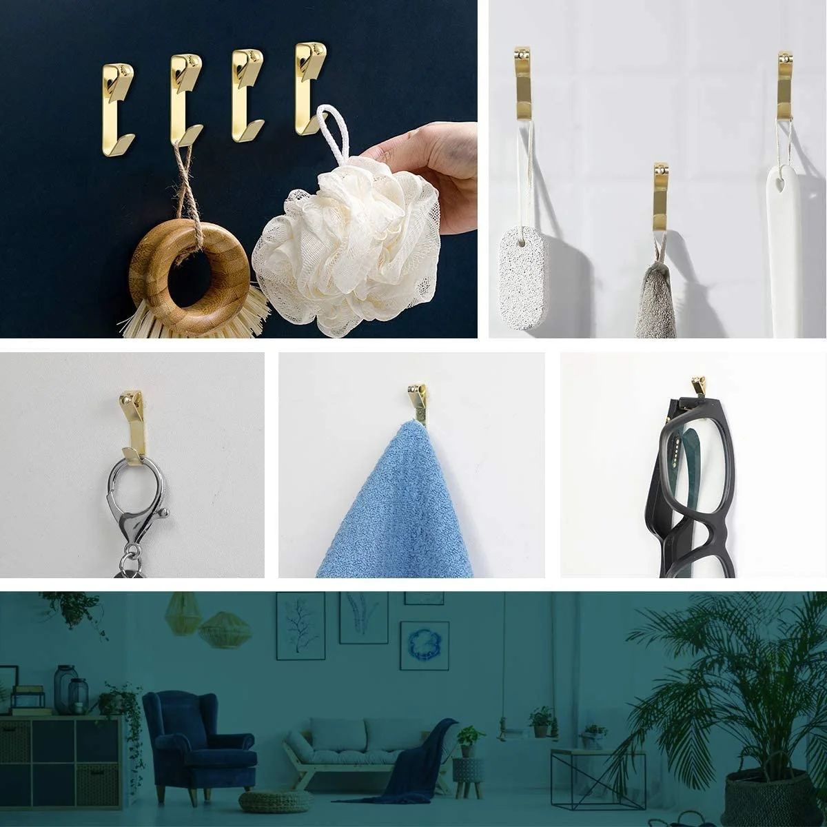 60 Pieces Picture Hanging Kit Assorted Set Hooks Nails Steel Wire Photo Frame Mirror Canvas Flower Pot Art Hangers Brass Sil Hardware Decorations Wall Clocks