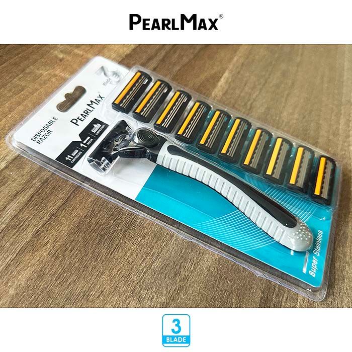11 Piece Set  3-Blade Razors for Men with Lubrication, Handle & 11 Disposable Cartridges
