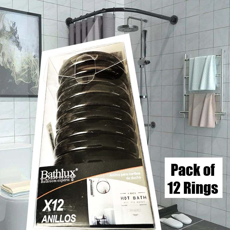 12pcs Plastic Shower Curtain Rings O-Ring Design Circular Shower Hooks for Bathroom (Black) Bathlux Bathroom Experts