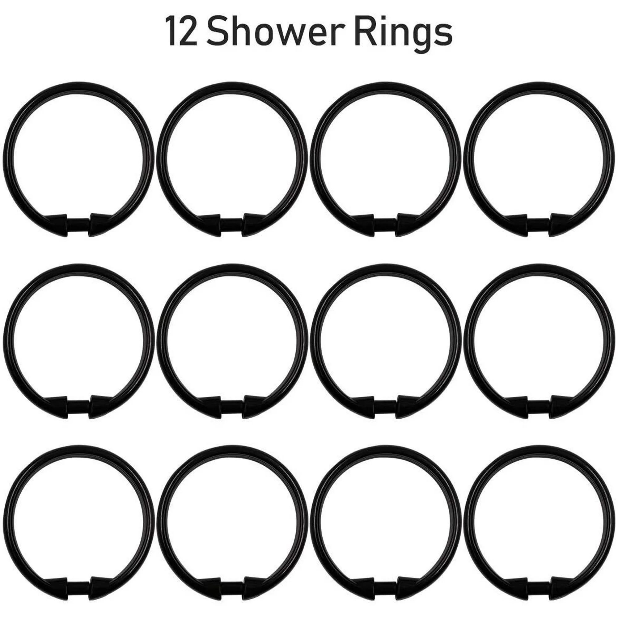 12pcs Plastic Shower Curtain Rings O-Ring Design Circular Shower Hooks for Bathroom (Black) Bathlux Bathroom Experts