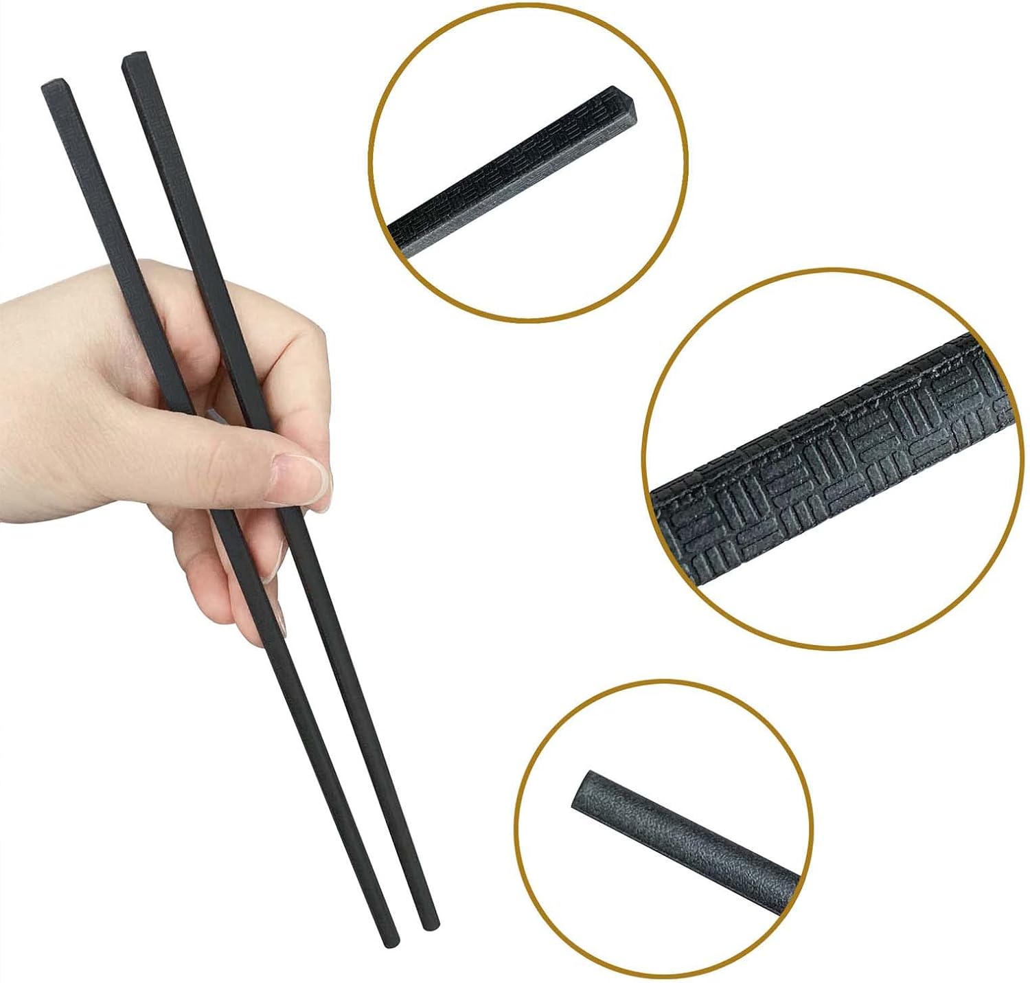 8pcs(4pairs) Fiberglass Lightweight Chopsticks Reusable 9.3 inches, Non-Slip, Black, Classic Luxury Fiber Glass Chop Sticks Hand Wash