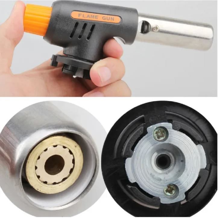 Flamethrower Flame Gun Head Gas Torch, Camping Welding Fire Maker Lighter Butane Burners BBQ Propane LPG Blowtorch Automatic Cooking