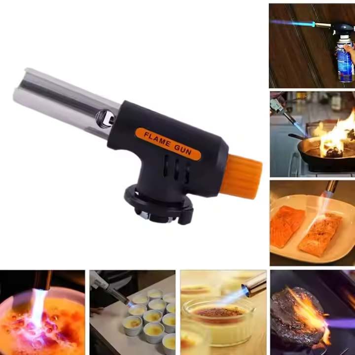 Flamethrower Flame Gun Head Gas Torch, Camping Welding Fire Maker Lighter Butane Burners BBQ Propane LPG Blowtorch Automatic Cooking