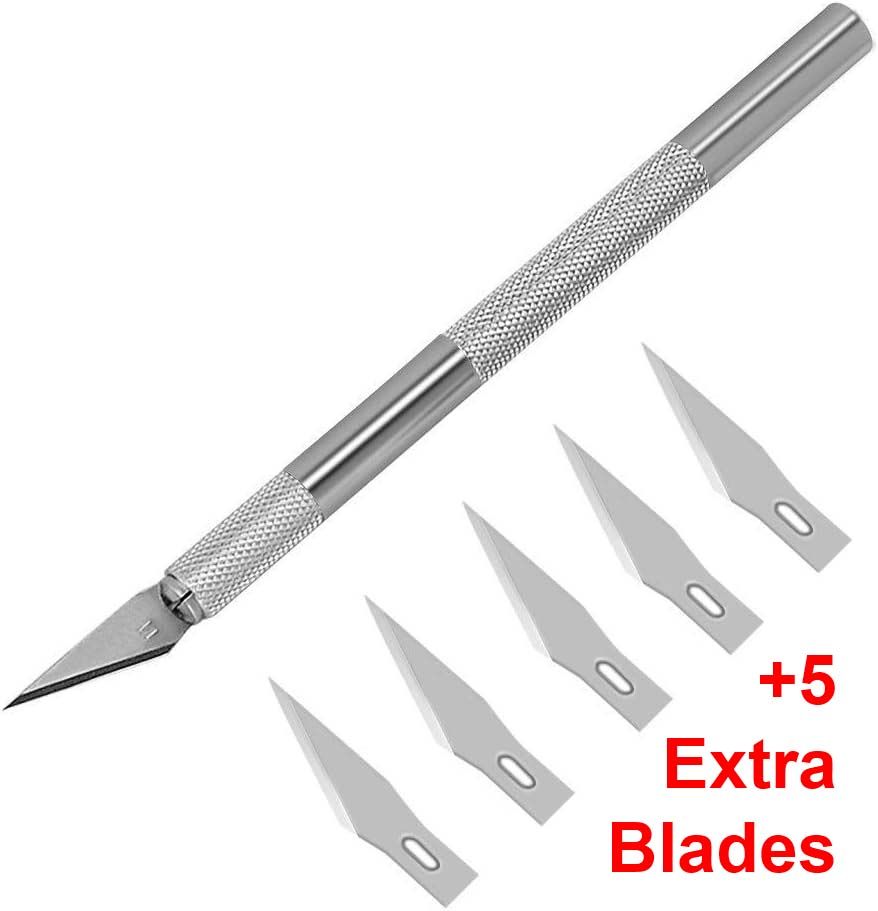 Professional Stainless Steel Precision Craft Knife Hobby Razor Tool with 5 Spare Blades for Phone Film PC Tablet Repair DIY Art Work Cutting Caving Sculpture, etc.