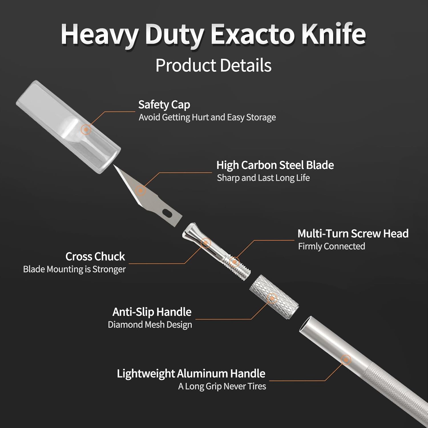 Professional Stainless Steel Precision Craft Knife Hobby Razor Tool with 5 Spare Blades for Phone Film PC Tablet Repair DIY Art Work Cutting Caving Sculpture, etc.