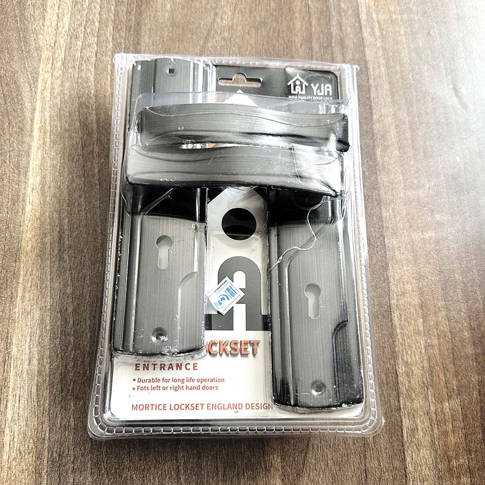 Mortise Door Lock Mortice Lockset Handle Pair in Dark Finish with Brass Dead Bolt Double Action 6 Lever