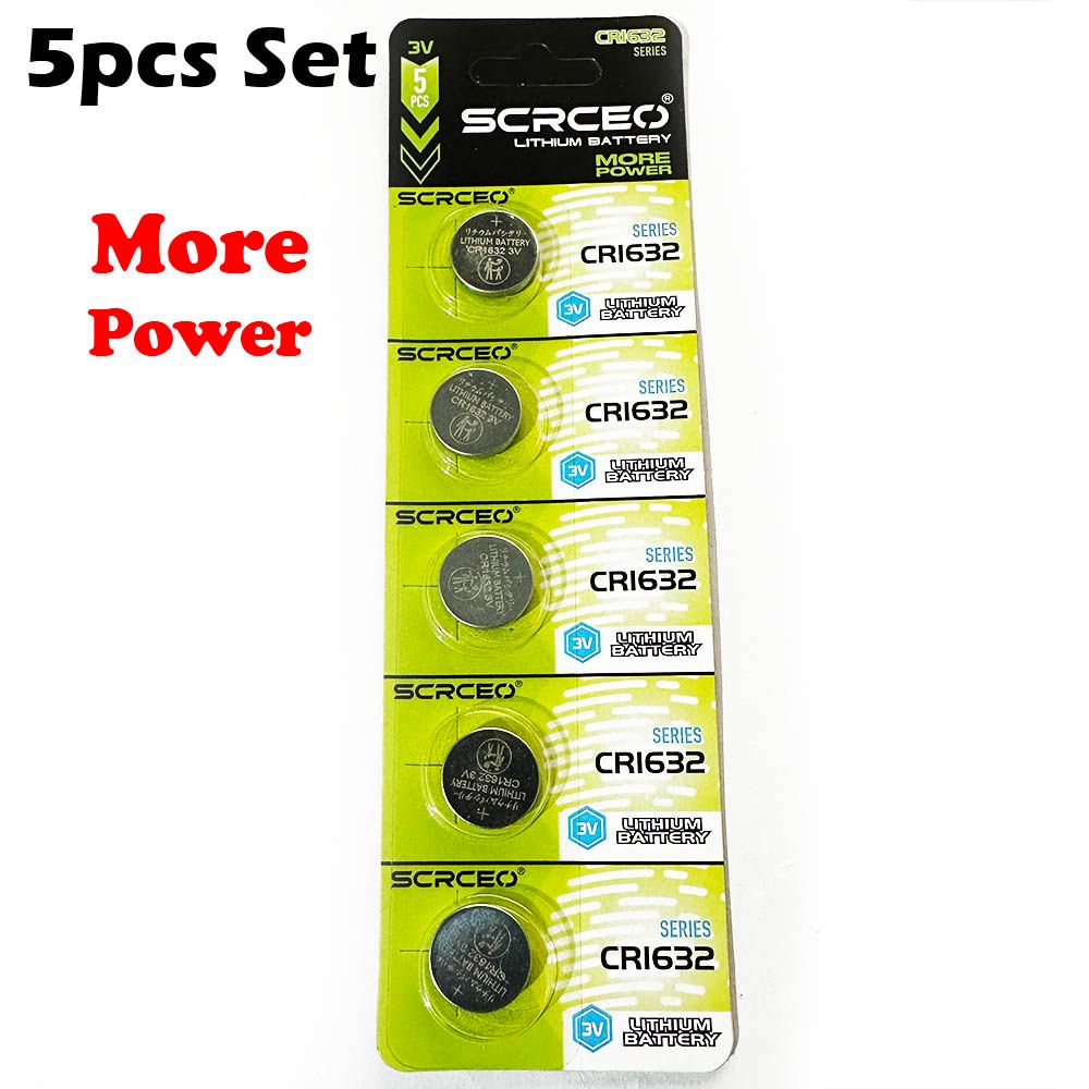 5pcs CR1632 SCRCEO More Power Lithium 3V Button Battery ECR1632 BR1632 LM1632 Cell Coin Batteries 120mAh Remote Watch