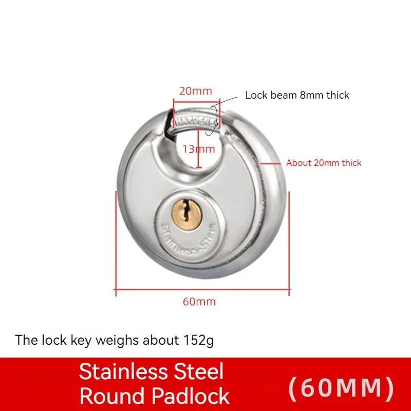 60mm Stainless Steel Disc Lock Keyed Padlock Outdoor Padlock with 3/8" Shackle Storage Drive Waterproof