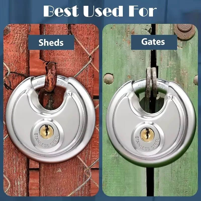 60mm Stainless Steel Disc Lock Keyed Padlock Outdoor Padlock with 3/8" Shackle Storage Drive Waterproof