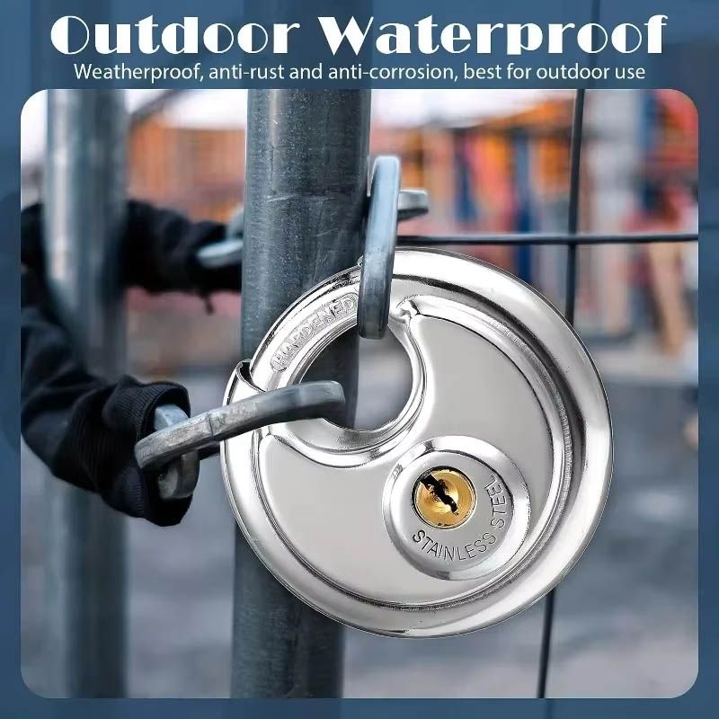 60mm Stainless Steel Disc Lock Keyed Padlock Outdoor Padlock with 3/8" Shackle Storage Drive Waterproof