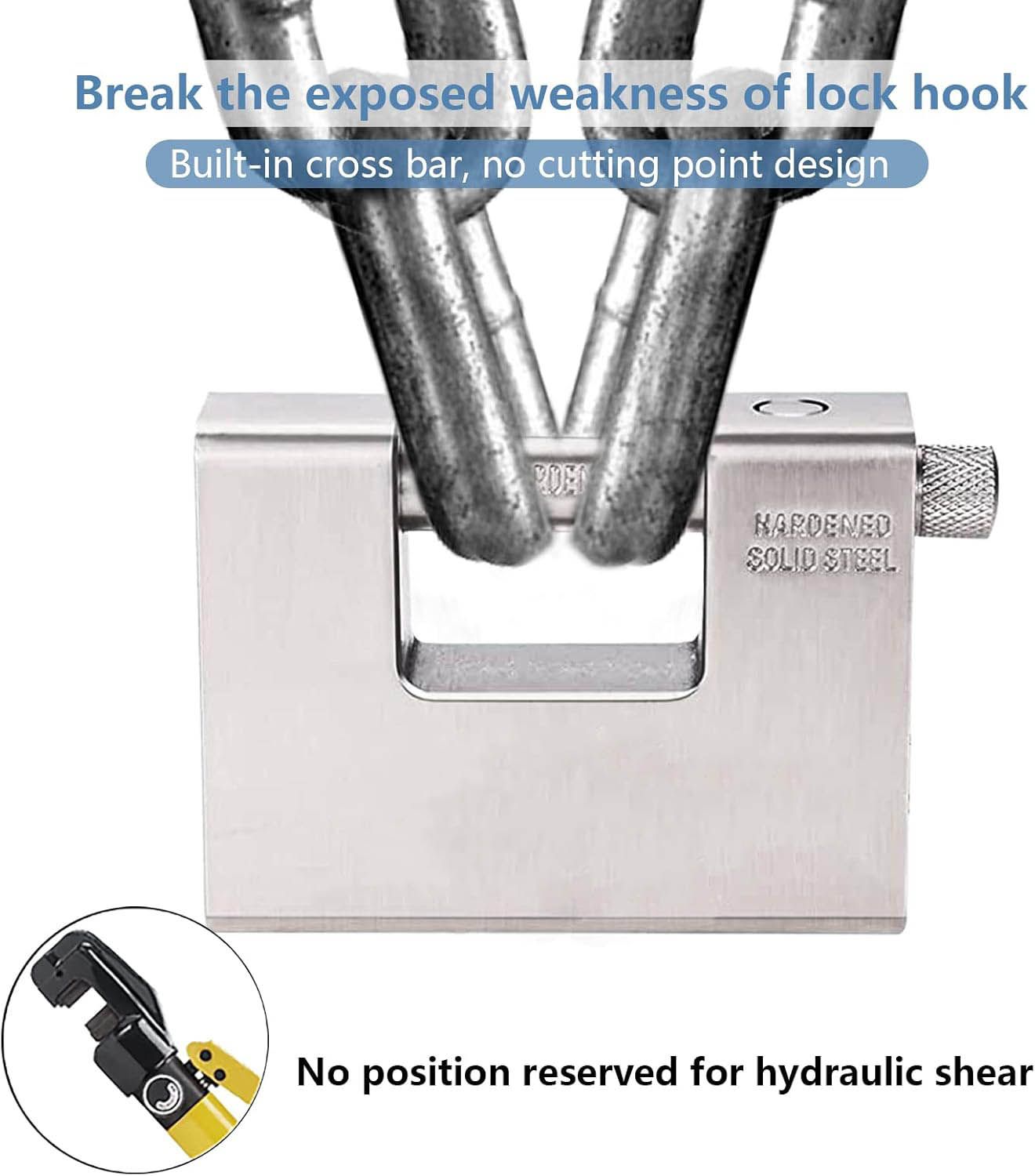 94mm Rectangle Type Horizontal Beam Steel Padlock + 4 Keys for Armoured Steel Shutter Warehouse Container Lock Outdoor Keyed Padlock - Protect Garage Door, Containers, Shed, Shutter, Gate