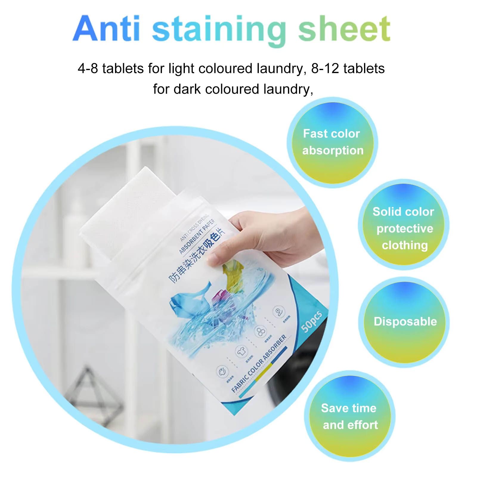 50pcs Anti-Dyeing Fabric Color Absorbing Paper, Cross-Resistant Dyeing Sheets Suces Clothing Color Absorbent Film, Colour & Dirt Catcher Household Washing Machine