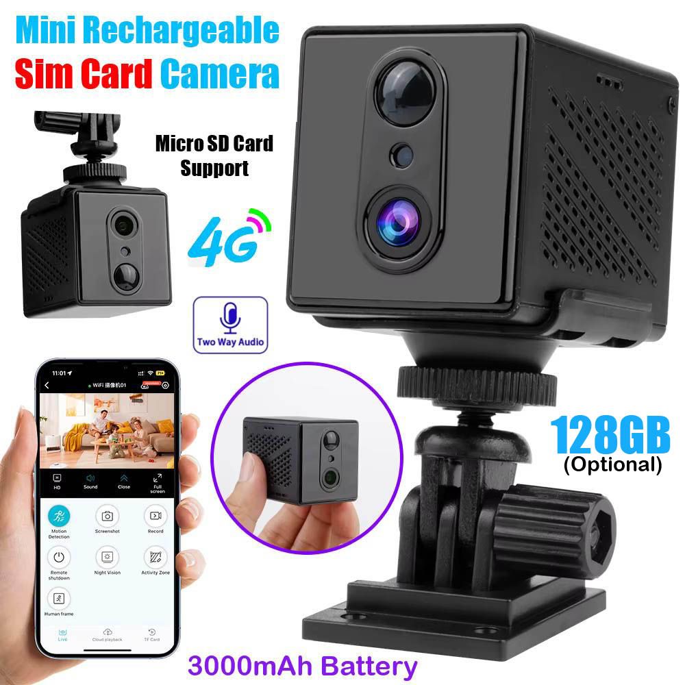 4G SIM Card Mini Security Smart Camera + Infrared Night Vision Built-in 3000mAh Rechargeable Battery PIR Human Detection + SD Card Support Upto 128GB Surveillance Spy CCTV MG3 Okam O-kam Pro Spying
