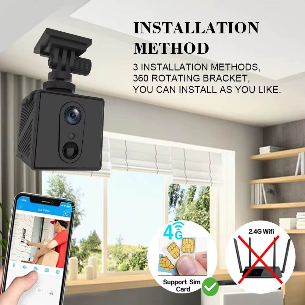 4G SIM Card Mini Security Smart Camera + Infrared Night Vision Built-in 3000mAh Rechargeable Battery PIR Human Detection + SD Card Support Upto 128GB Surveillance Spy CCTV MG3 Okam O-kam Pro Spying