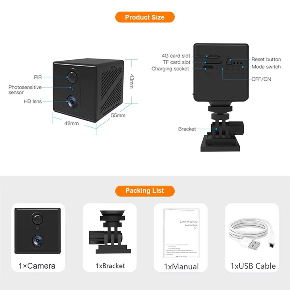 4G SIM Card Mini Security Smart Camera + Infrared Night Vision Built-in 3000mAh Rechargeable Battery PIR Human Detection + SD Card Support Upto 128GB Surveillance Spy CCTV MG3 Okam O-kam Pro Spying