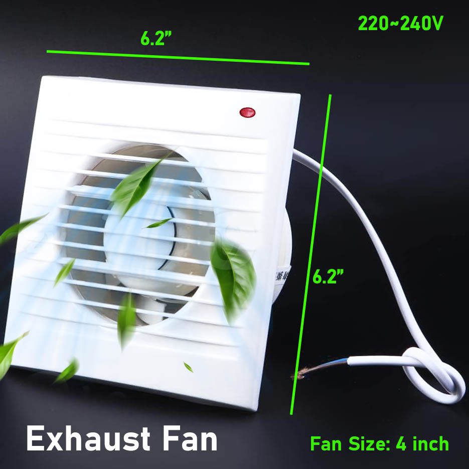 Silent Exhaust Fan Wall Mounted Strong Power Air Extractor for Ceiling 4" inch Air Flow Pipe Blower Window Ventilation with LED Indicator for Bathroom Living Room, Grow House, Kitchen, Garage, Basemen
