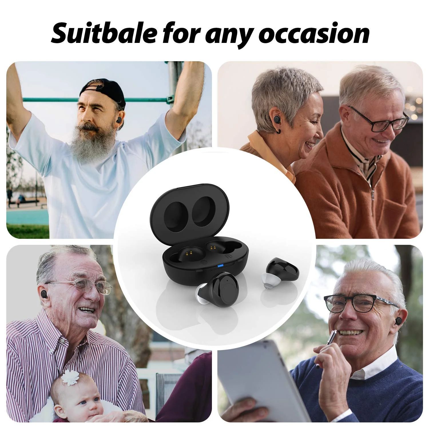 Jinghao JH-A39 Rechargeable Hearing Aids with ANC Active Noise Cancellation Elderly Adjustable Sound Amplifier Modern for Mild to Moderate Hearing Gift Seniors Portable Charger Case Upgrade Model