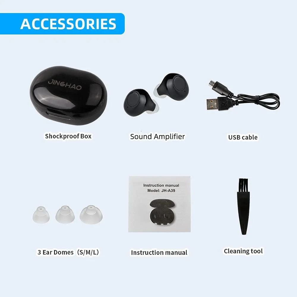 Jinghao JH-A39 Rechargeable Hearing Aids with ANC Active Noise Cancellation Elderly Adjustable Sound Amplifier Modern for Mild to Moderate Hearing Gift Seniors Portable Charger Case Upgrade Model