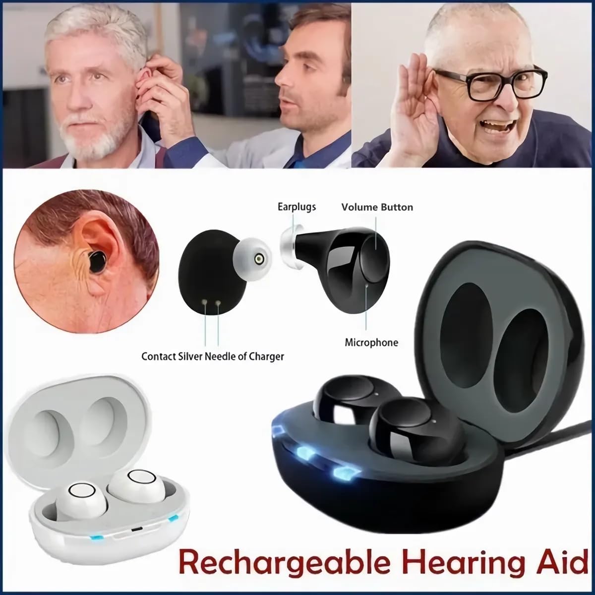Jinghao JH-A39 Rechargeable Hearing Aids with ANC Active Noise Cancellation Elderly Adjustable Sound Amplifier Modern for Mild to Moderate Hearing Gift Seniors Portable Charger Case Upgrade Model