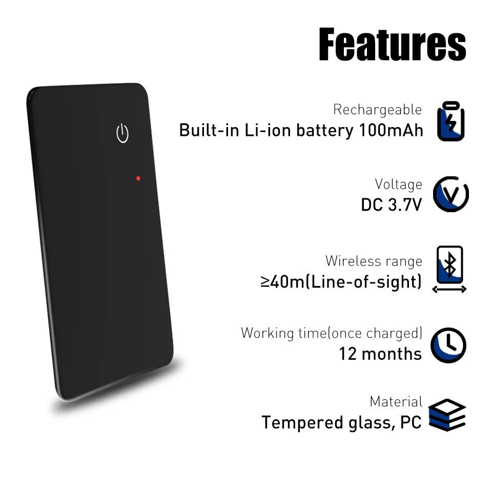 Mfi Ultra Thin Rechargeable Anti Lost Device Position Tracking Finder Works with Apple Find My Device Gps Locator Tag Smart Wallet Tracker Card Purse iphone