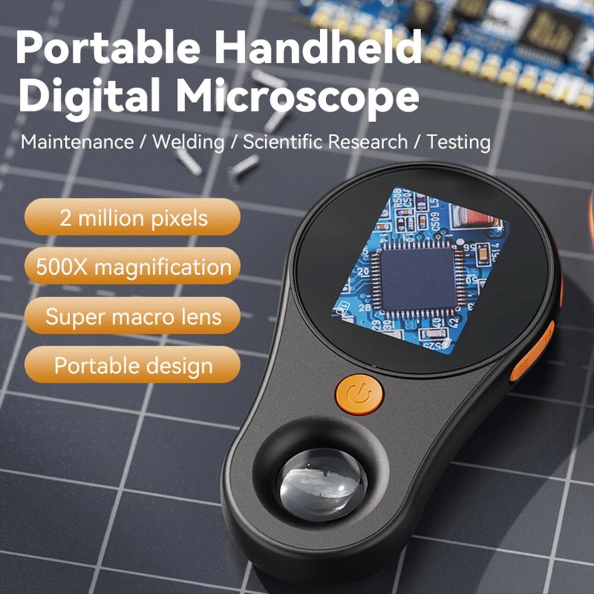 500X Magnification Handheld Digital Microscope with HD IPS Colour Screen, 1080P Video with 8LED Lights + Magnifier Glass Computer Support for Skin Analyzer Electronics Coins Jewelry, Watches, Jewelry