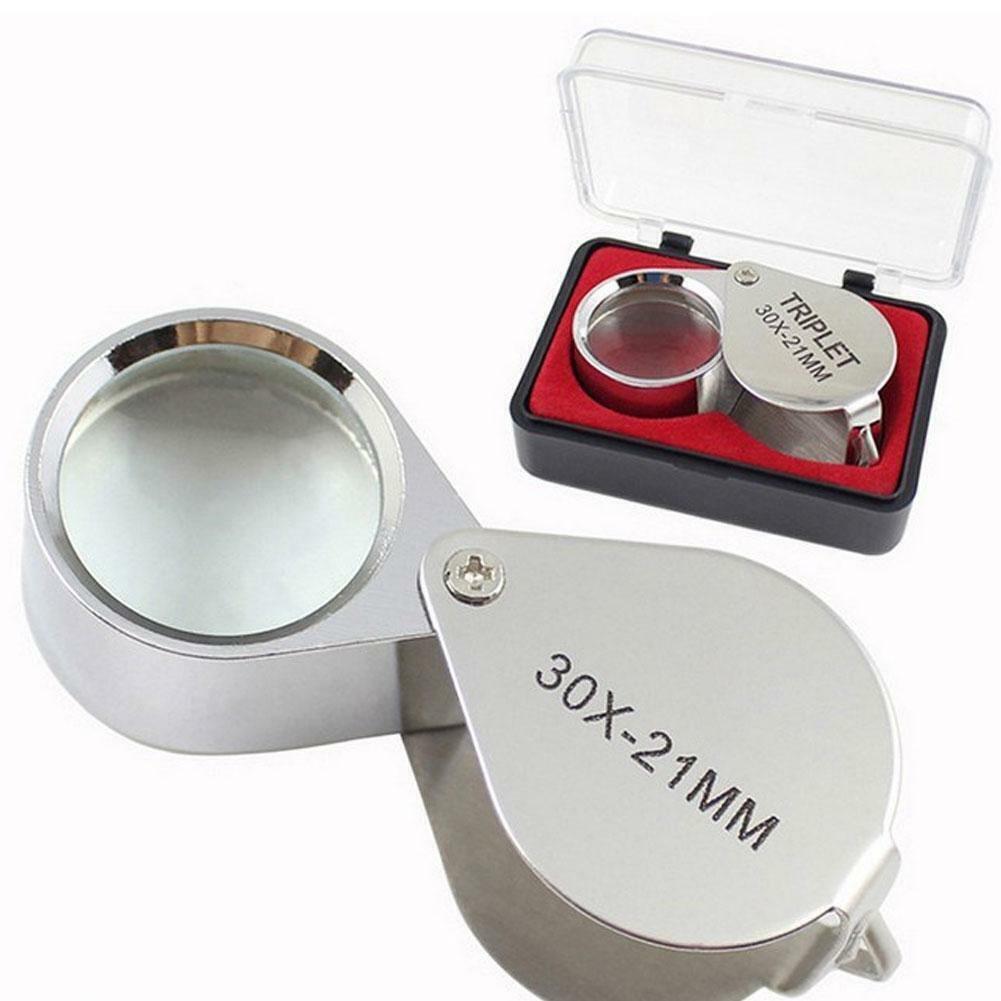 30X Portable Folding Jeweler's Loupe Triplet Jewelry Magnifying Glass Pocket Size Diamond Magnifier Glasses 21mm Loop for Gems, Jewellery, Coins, Map, Stamps, Antiques, Watches Elders Gift, 30X-21MM