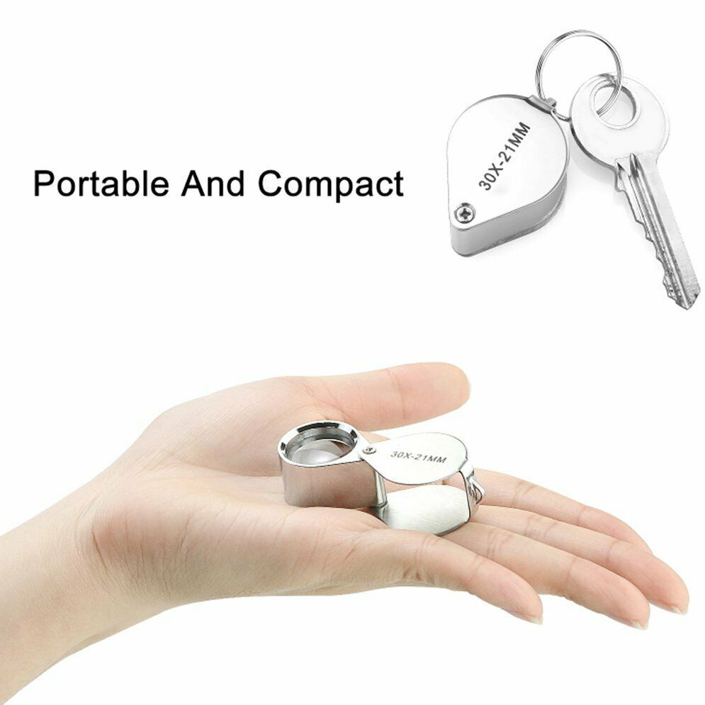 30X Portable Folding Jeweler's Loupe Triplet Jewelry Magnifying Glass Pocket Size Diamond Magnifier Glasses 21mm Loop for Gems, Jewellery, Coins, Map, Stamps, Antiques, Watches Elders Gift, 30X-21MM