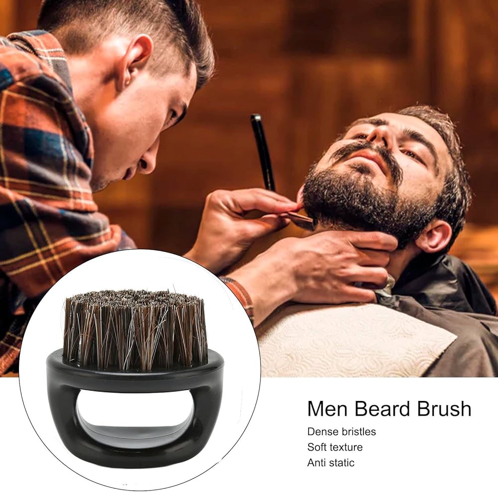 Barber Pro Beard Brush for Men  Fade, Face and Neck Finger Brush, Mustache and Hair Brush - Soft Bristles for Styling and Sweeping Grooming