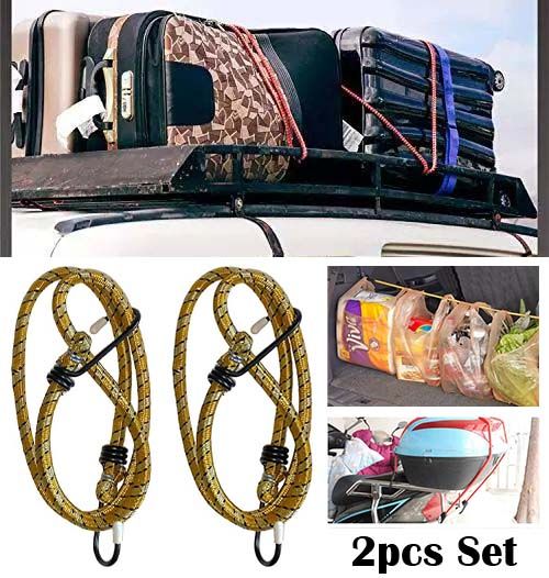 2pcs Bungee Cord Set Luggage Straps Elastic With Hooks Rope for Car Motorcycle Bike Travel Camping Hiking Universal Rubber Tensioner Luggage Racks Heavy Duty Cart Caravan Bag Roof