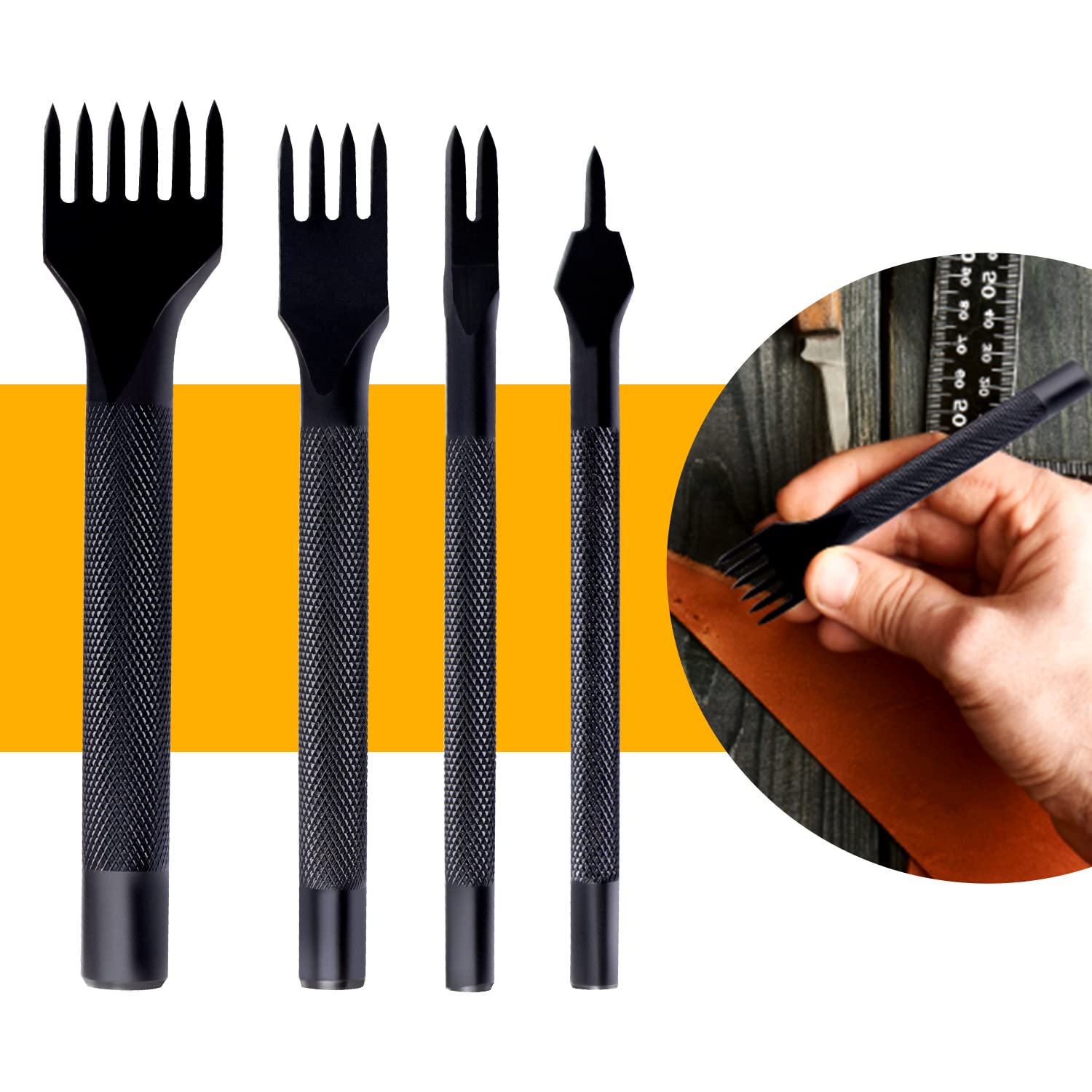 18-Piece Professional Leather Working Sewing Tools Set, DIY Craft Hand Stitching Groover Awl Thimble Kit Cutting Making Stamping Beveler Punch Working Cobbler Edge Grinding