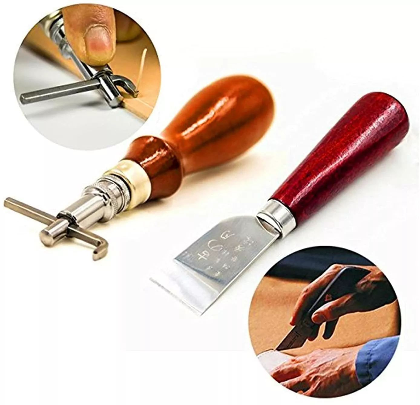 18-Piece Professional Leather Working Sewing Tools Set, DIY Craft Hand Stitching Groover Awl Thimble Kit Cutting Making Stamping Beveler Punch Working Cobbler Edge Grinding