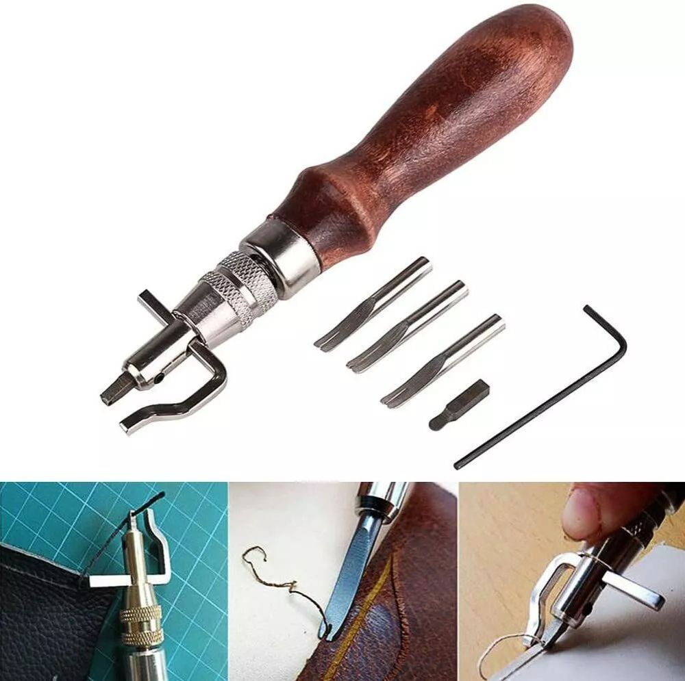 18-Piece Professional Leather Working Sewing Tools Set, DIY Craft Hand Stitching Groover Awl Thimble Kit Cutting Making Stamping Beveler Punch Working Cobbler Edge Grinding