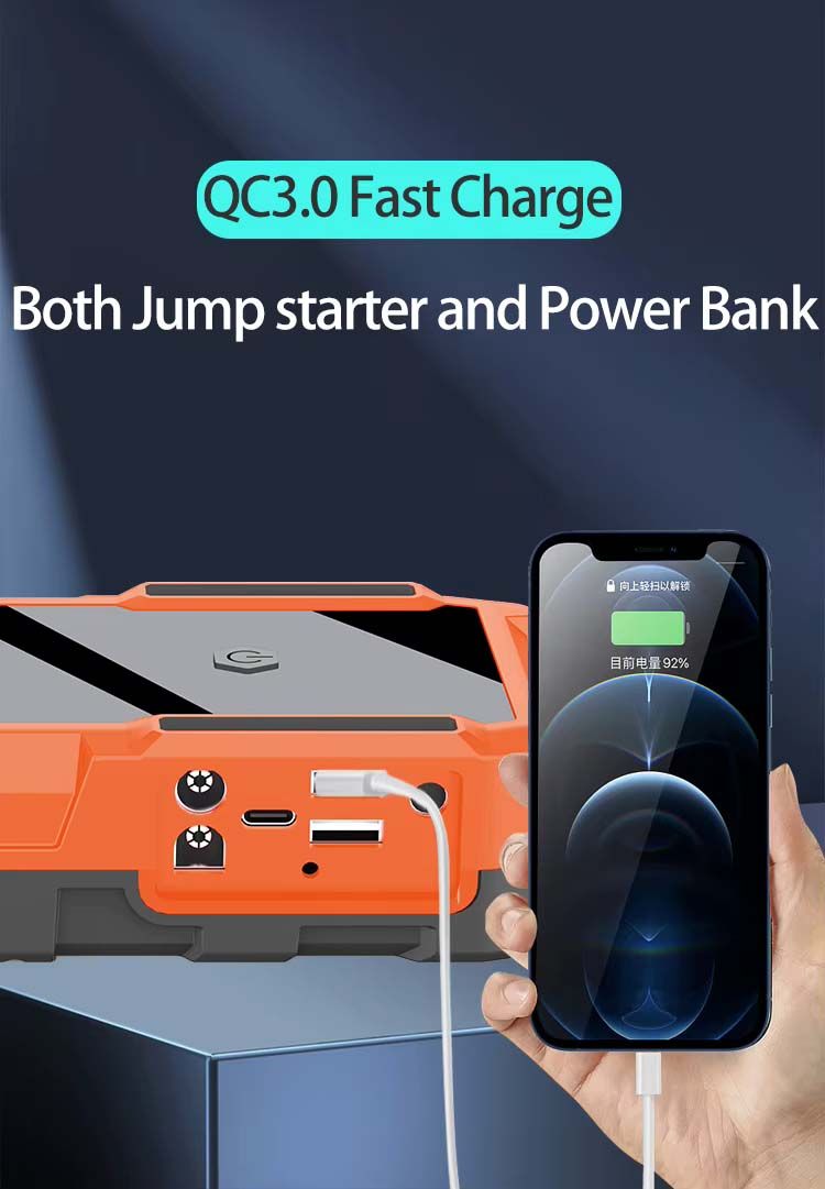 12V 3000A Peak Powerful Car Jump Starter Battery Charger 18000mAh Waterproof + Plastic Case Portable Power Bank LED Torch Light Jumpstarter  66.6Wh(14.8V/66600mWh) A19