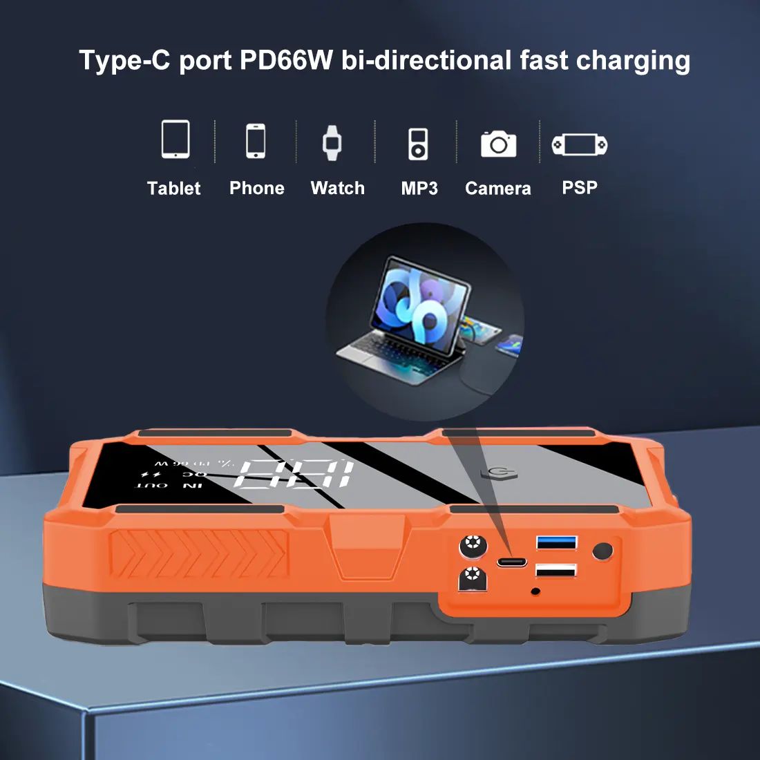 12V 3000A Peak Powerful Car Jump Starter Battery Charger 18000mAh Waterproof + Plastic Case Portable Power Bank LED Torch Light Jumpstarter  66.6Wh(14.8V/66600mWh) A19