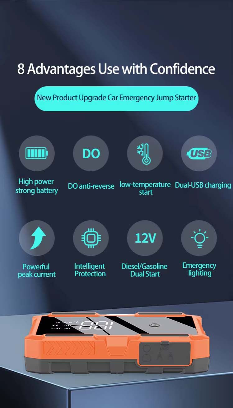 12V 3000A Peak Powerful Car Jump Starter Battery Charger 18000mAh Waterproof + Plastic Case Portable Power Bank LED Torch Light Jumpstarter  66.6Wh(14.8V/66600mWh) A19