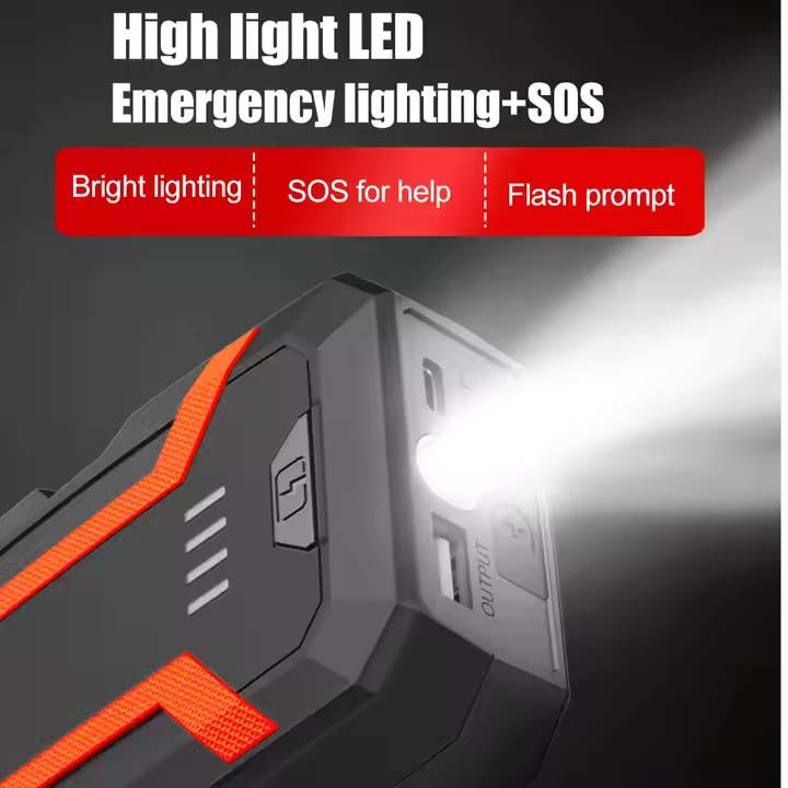 4 in 1 Car Jump Starter 12V + Power Bank + LED Light + Compass 12V Auto Battery Booster Portable Jumpstarter Clamps Cables Emergency Power Pack with USB C Fast Charging
