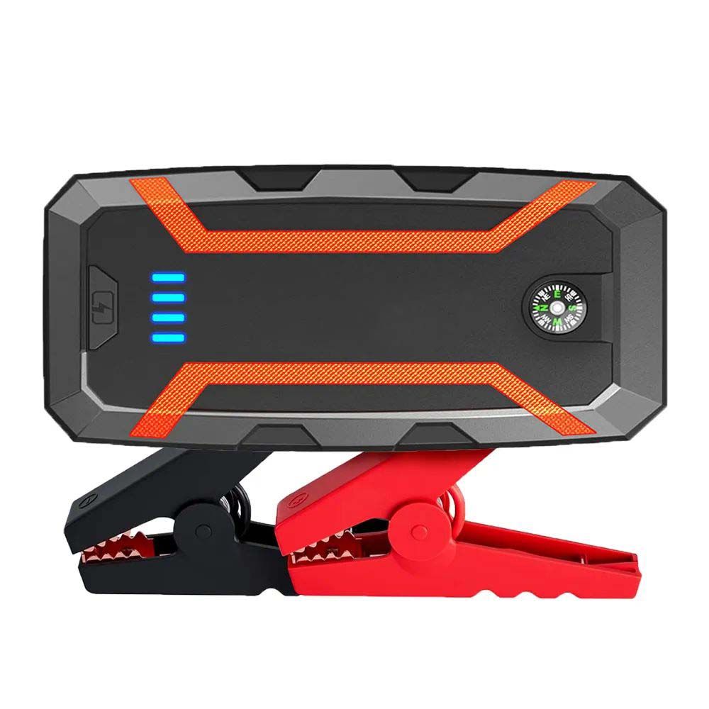 4 in 1 Car Jump Starter 12V + Power Bank + LED Light + Compass 12V Auto Battery Booster Portable Jumpstarter Clamps Cables Emergency Power Pack with USB C Fast Charging