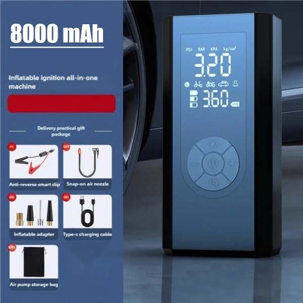 1000A Jump Starter + Air Pump + Power Bank + LED Lighter 100W Emergency Car Battery Booster 8000mah 12V Portable Powerbank Jumpstarter Motorcycles Bicycle Air Bed 150PSI Air Compressor Tire Tyre Infla