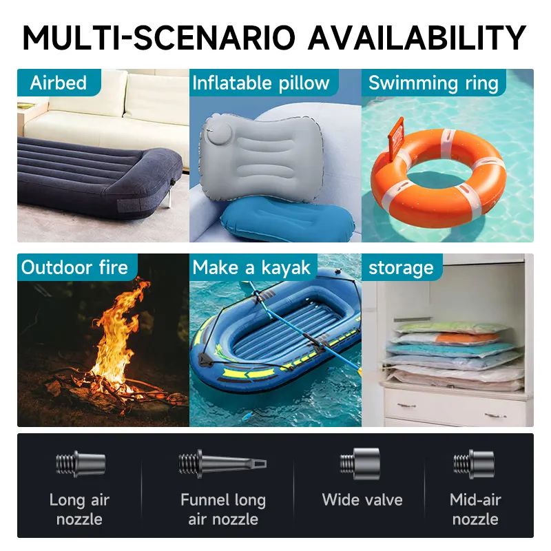 5 in 1 Jumpstarter 12000mAh Portable Cordless Smart Clip Air Blower Tire Inflator LED Lighter Power Bank Jump Starter for Car Airbed Swin Ring HW03