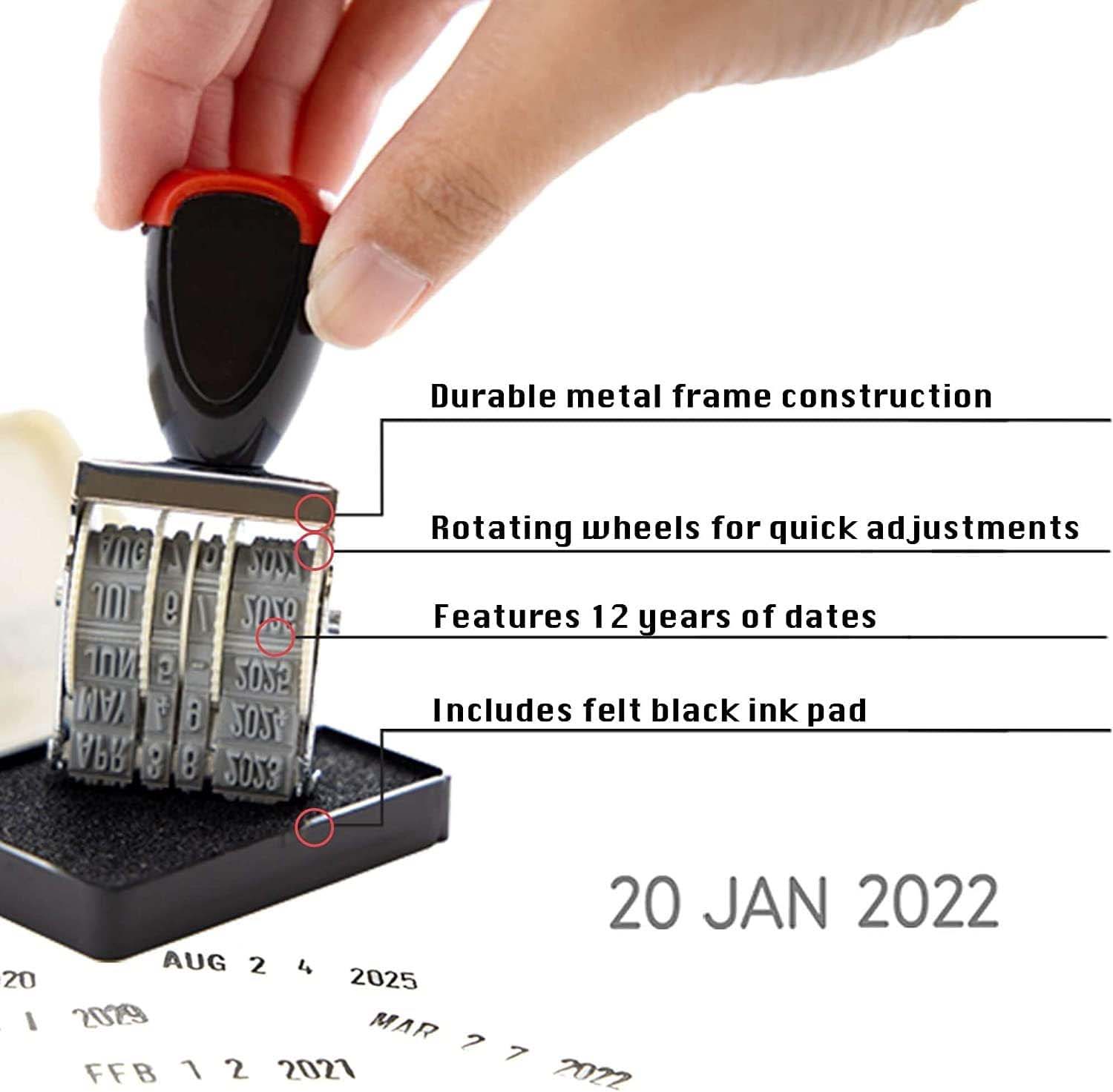 Date Stamp, Day, Month, Year Hand Rubber Expiry Date Stamps Durable Rotating Egg Date Stamper, Adjustable for Custom Use - Perfect for Home, School and Office Use